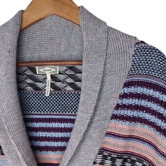 VTG 80s Kirra Striped Aztec Fair Isle Pastel Oversized Chunky Cardigan Sz XS - Picture 4 of 9
